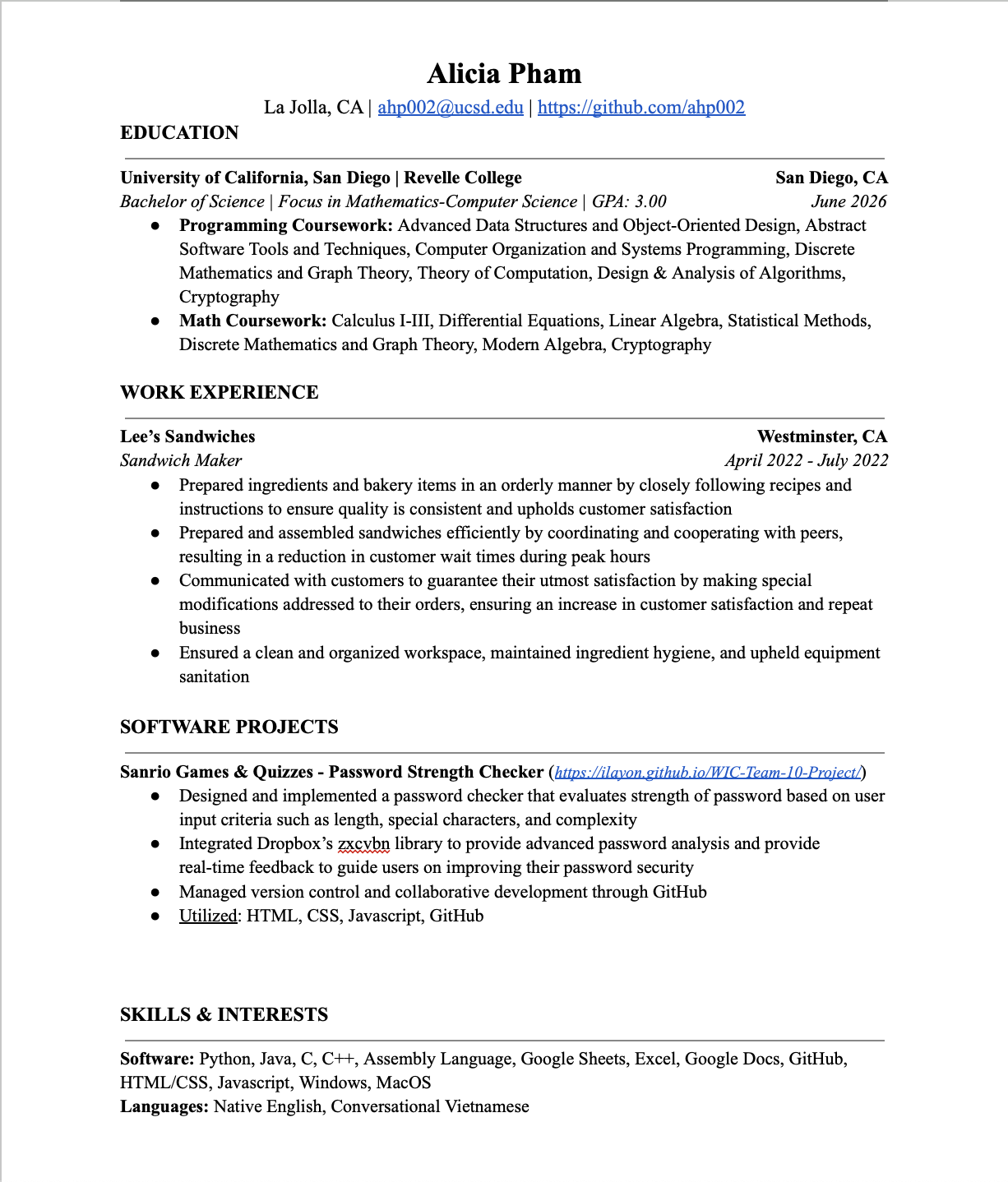 Alicia Pham's Resume